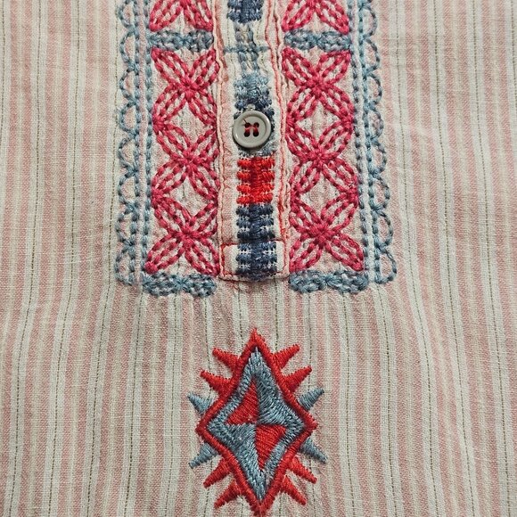 Johnny Was Peasant Embroidered Stripe Linen Tunic Dress 2X Boho Coastal Cottage - Picture 12 of 13